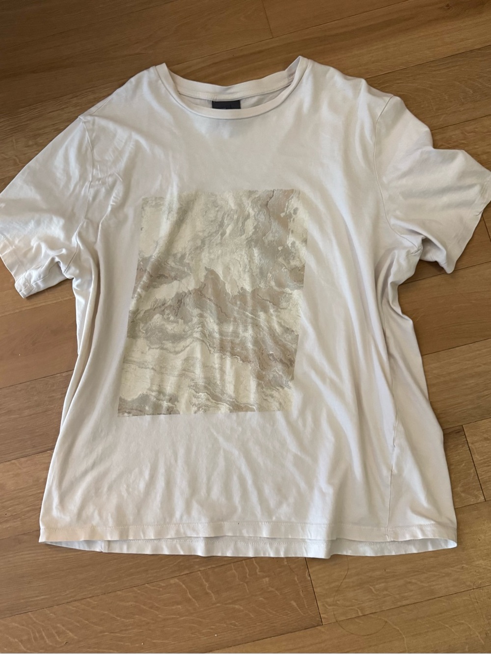 H&M White Short Sleeve Tee with Beige Marble Graphic